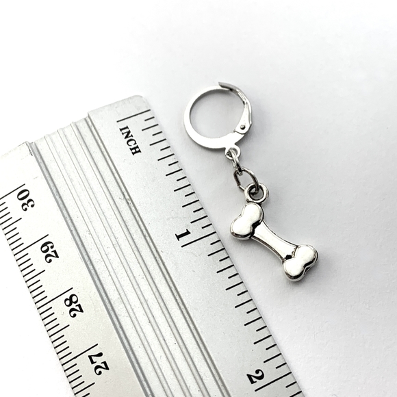 Stainless Steel Hoop Dog Bone Earrings - Picture 4 of 4